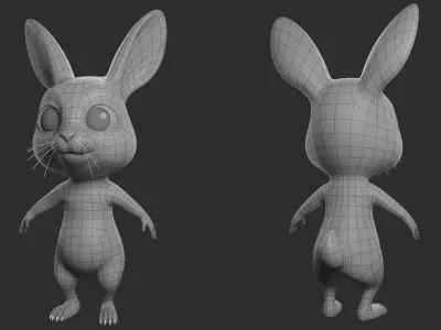 Cartoon Rabbit  II Basemesh  Low-poly 3D model