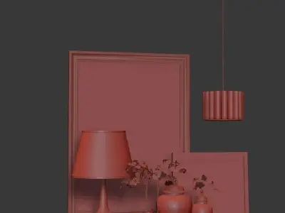 Decoration set 1 table with two vases and lamp 3D model