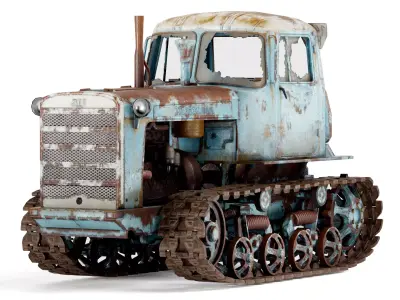 set of DT-75 rusted diesel tractor in 6 color variants iv7 Low-poly 3D model