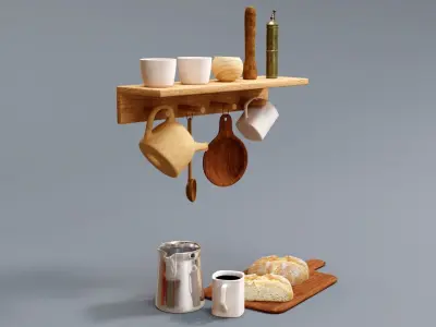 Wooden Kitchen Decoration Set 3D model