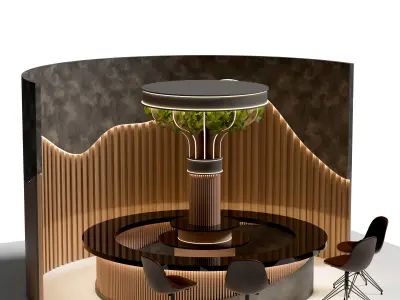 Modern Circular  Futuristic Seating Booth with Greenery Column 3D model