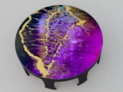 Round metal table with epoxy resin top 3D model