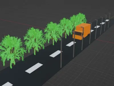 Truck model orange road with trees Free low-poly 3D model