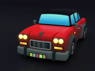 Cartoon Car Red Flame Low-poly 3D model
