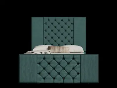 Green Velvet Mid Century Bed Low-poly 3D model