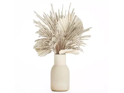 Bouquet Dried Flowers White Pampas Branches Palm 552 3D model