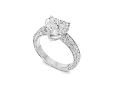 Heart Solitaire Diamond Ring with Side Stones 3D print model