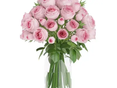 Pink Roses in Glass Vase 3D model