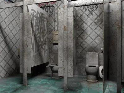 The old public Toilet 1 Low-poly 3D model