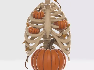 Halloween Rib Cage with Pumpkins 3D print model