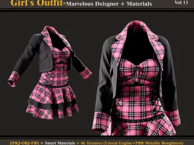 Girl Outfit-MD-Clo3d - Smart Material - 4K Textures - OBJ - FBX 3D model