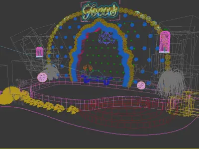 Green fresh plants stage design 3D model