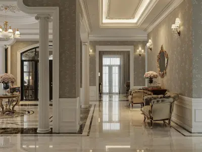Luxurious living room and dining room interior model 3D model