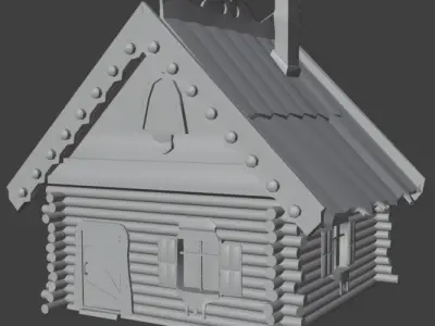  The hut of hunter or an ordinary house in an old village Low-poly 3D model