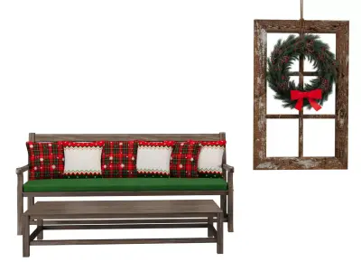 Wood bench Christmas decoration 3D model