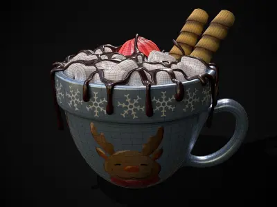 Reindeer Hot Chocolate Low-poly 3D model
