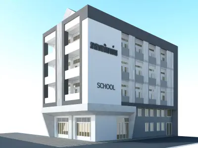 school wall with plants and grasses 3D model