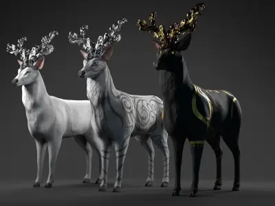 Fantasy Golden Deer Low-poly 3D model
