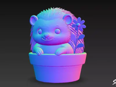 Hedgehog in Flower Pot Low-poly 3D model