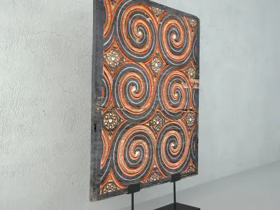 Indonesian Architectural Piece on Metal Stand 3D model