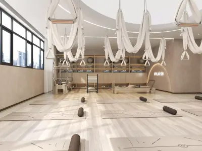 Modern Pilates Studio Interior Scene Low-poly 3D model