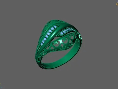 Women Ring With Stone Diamond Ready STL 3DM Models Womens Rings 3D print model 10