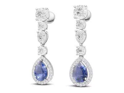 Pear Cut Blue Sapphire and Diamond Drop Earrings For Women 3D print model