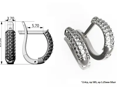 G0123 gold diamond hoop earrings 3D print model