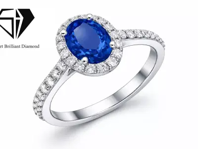 Oval Blue Sapphire Engagement CAD Ring sr0135 3D print model