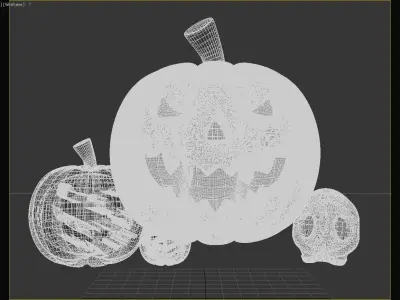 Halloween Decor Set with Jack O Lanterns and Skull 3D model