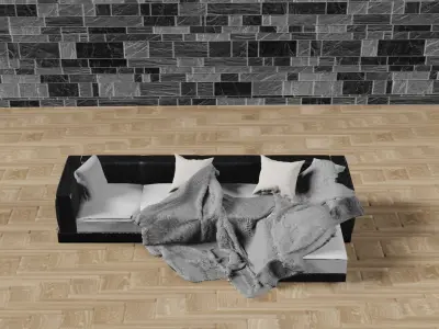 Modern sofa with pillows and blanket 3D model