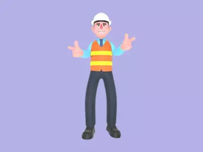 Stylized 3D Male Architect Character - Cartoon Finger Gun Pose 3D model