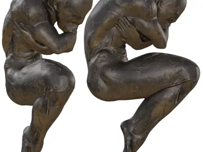 Antique Wall Mounted Man Statue - Crouching Bronze Figure Low-poly 3D model