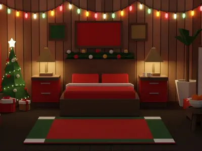 Low Poly Modular Simple Christmas Interior Pack Bedroom Low-poly 3D model