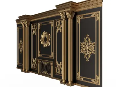 Boiserie Classic Wall with Mouldings 011 Black Low-poly 3D model