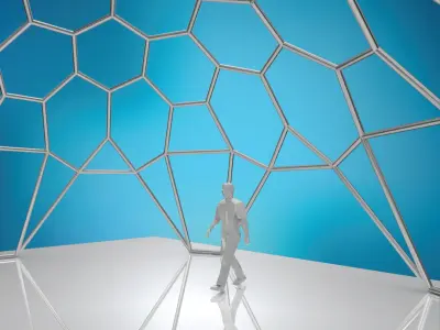 hexadome hexagonal dome with glass and wire frame structure 3D model