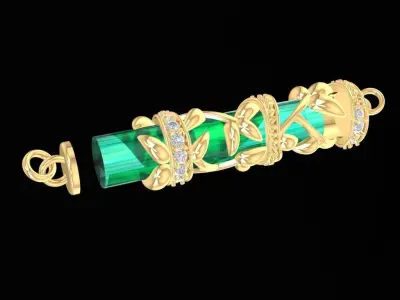 Cylinder Gemstone Floral Gold Pendant Jewelry 2204 3D print model