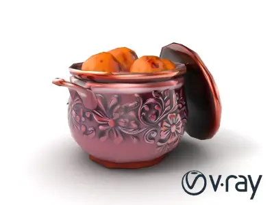 Intricately Carved Pot with Floral Garlands model pack Low-poly 3D model