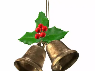 Holly berries with vintage christmas brass bells PBR 3D model 3D model
