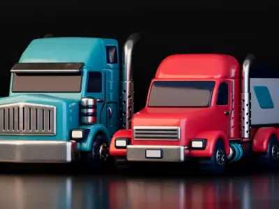 Low Poly Cartoon Trailer Trucks Low-poly 3D model