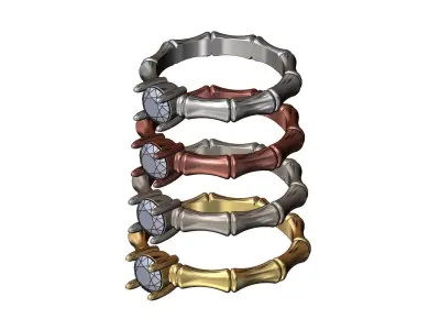 Bamboo 5mm diamond solitaire ring Us sizes 6to9 3D print model