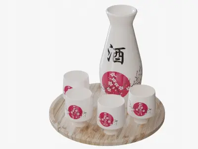 Cherry Sake Set Low-poly 3D model