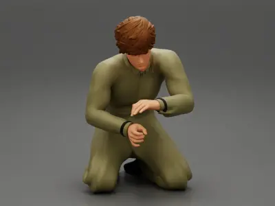 electrician engineer sitting on his knee and fixing the problems 3D print model