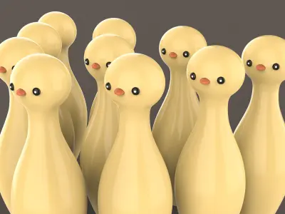 Cartoon Chicken Bowling And Ball Bowling Low-poly 3D model