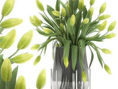 Bouquet of green tulips in a Vase 116 3D model