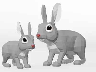LowPoly Rabbits pack Low-poly 3D model