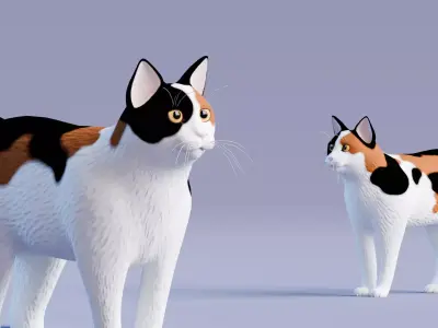 Low poly - Stylized cats - Japanese Bobtail Cat Low-poly 3D model