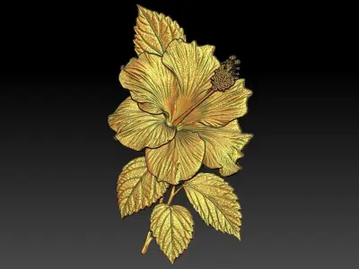 2 Hibiscus CNC Relief Model 3D print model