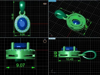 pendant Oval Diamond pave 1148 3D print model