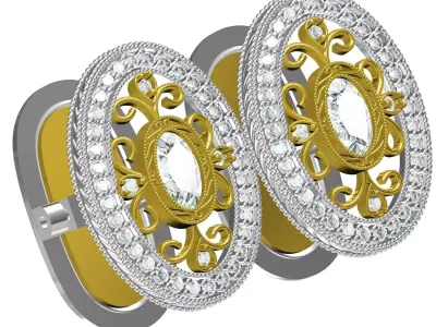 Oval Diamond Art Deco Cufflink 3D print model